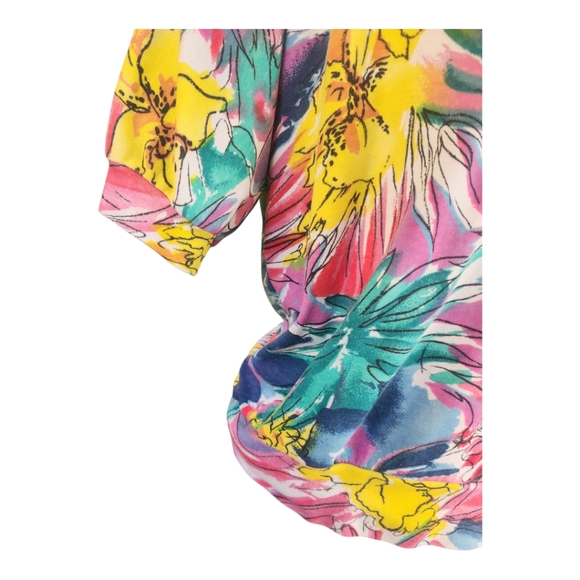 Vintage Cherry Hill Bright Floral Collared 1/4 Button Knit Top Size Large - Picture 3 of 7